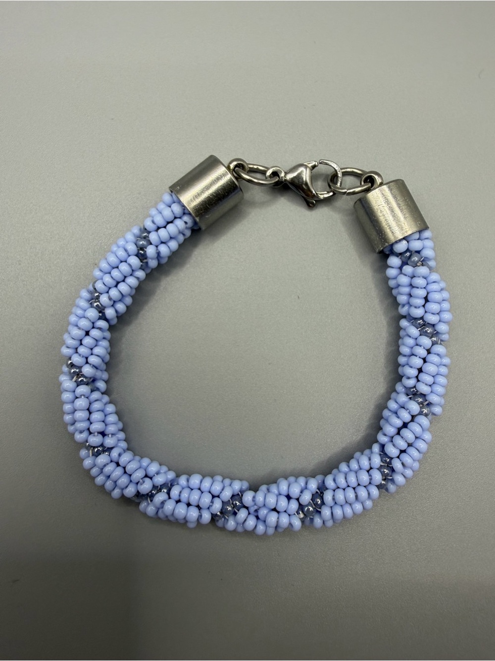 Light Blue Twisted Seed Bead Bracelet with Silver Clasp